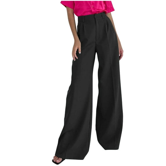 Fesfesfes Fall and Winter Women Pant Casual Fall Straight Solid Color High Waist Suit Pants With Pocket Under $10