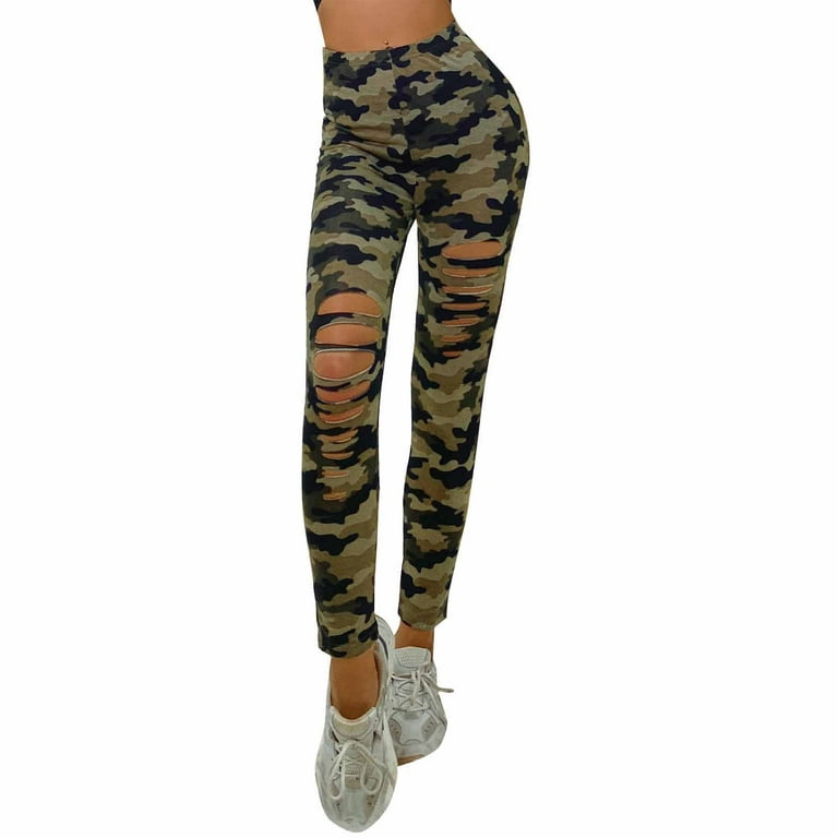 Fesfesfes Fashion Camouflage Print Pant Skinny Fall Casual Pant Ripped  Leggings Sale Items 