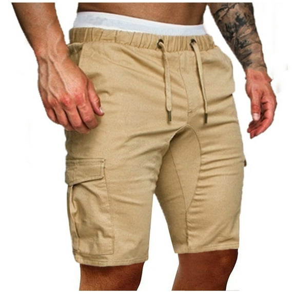 Fesfesfes Fashion Mens Shorts Solid Color Elastic Waist Mid Waist Cargo Shorts Loose Drawstring Lace Up Bandage Short Pants Spring Sale