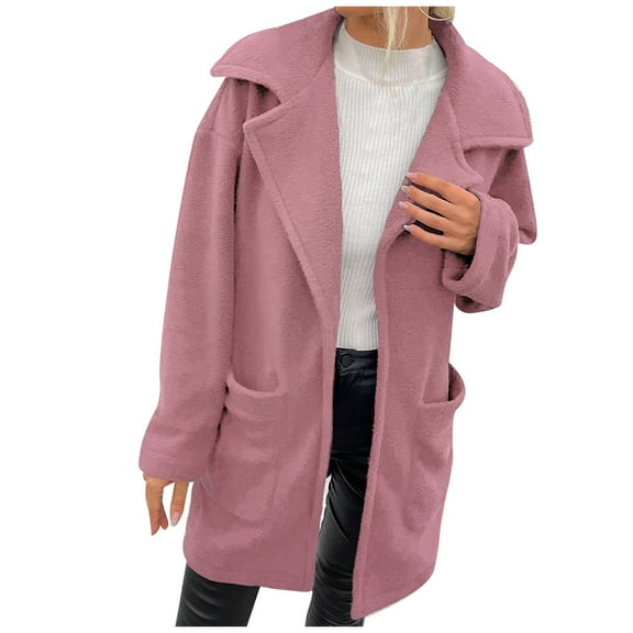 Fesfesfes Fashion Women Flannel Coat Winter Warm Solid Winter Lengthened Plush Long Sleeve Outwear