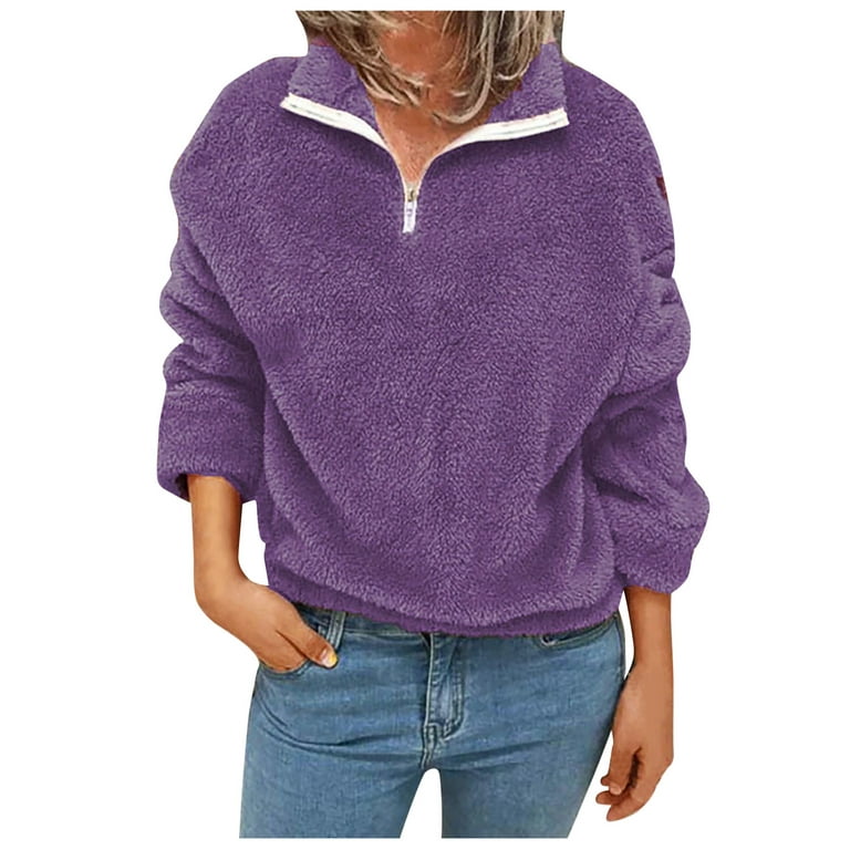 Fesfesfes Fashion Women Flannel Coat Zipper Patchwork Long Sleeves Tops  Plush Pullover Sweatshirt Sale on Clearance 