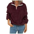 thumbnail image 1 of Fesfesfes Fashion Women Flannel Coat Zipper Patchwork Long Sleeves Tops Plush Pullover Sweatshirt, 1 of 9