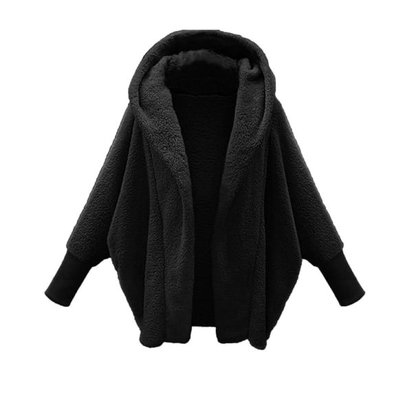 Fesfesfes Fashion Women Flannel Jacket Warm Faux Coat Jacket Winter Solid Long Sleeve Hooded Outerwear