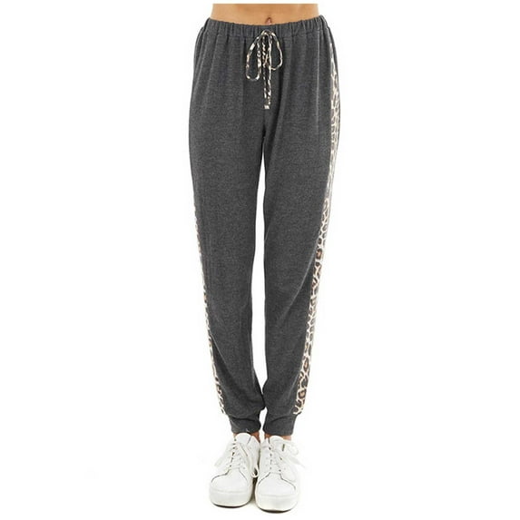 Fesfesfes Fashion Women Harem Pant Elastic Waist Leopard Splicing Loose Harem Pants Casual Trousers Under $10