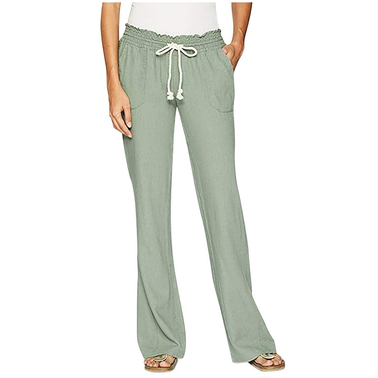 Fesfesfes Fashion Women Pant Summer Casual Loose Cotton And Linen Pocket  Solid Trousers Pants Clearance Under $10