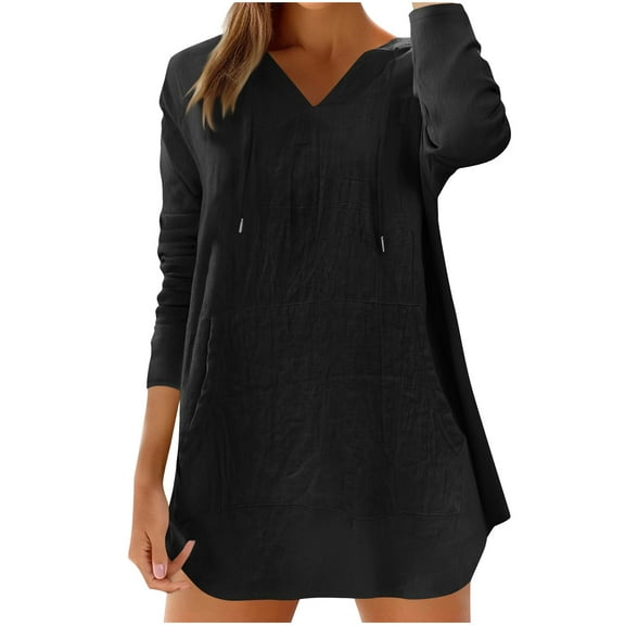 Fesfesfes Fashion Women's Casual Blouses Solid V-Neck Styles with Hem Slits and Loose Fitting Featuring Button Details That Enhance Chaming(Black#1,S)