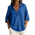 thumbnail image 1 of Fesfesfes Fashion Women's Casual Blouses Solid V-Neck Styles with Hem Slits and Loose Fitting Featuring Button Details That Enhance Chaming, 1 of 7