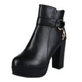 thumbnail image 1 of Fesfesfes Faux-Leather Boots for Women Fall/Winter Large Thick High Heels Velvet Warm Synthetic Low Sleeve Women's Short Boots 5.5(36), 1 of 9
