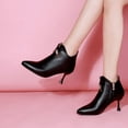 thumbnail image 1 of Fesfesfes Faux-Leather Boots for Women Fashion Sewing Thin High Heel Zip Ankle Boots Point Toe Shoes 4.5(35), 1 of 3