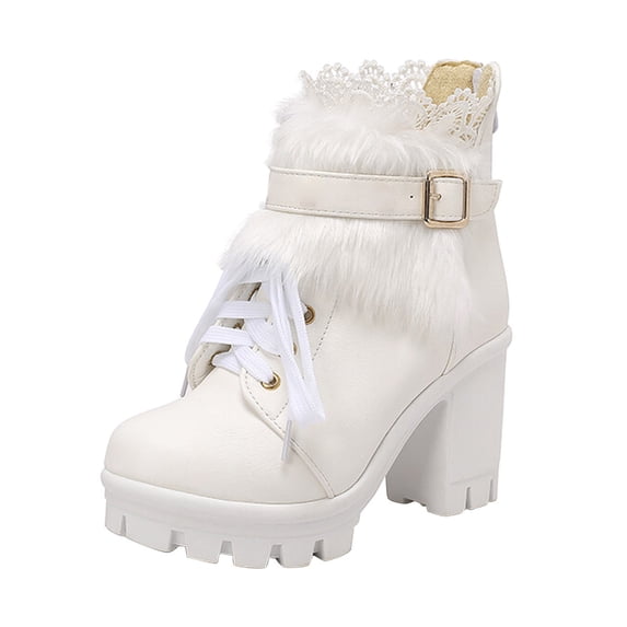 Fesfesfes Faux-Leather Boots for Women Large Current Season Winter Thick Super High Heels Water Proof Platform Belt Buckle Short Boots Women 6(37)