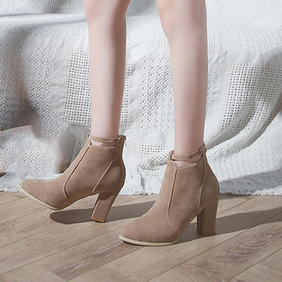 Fesfesfes Faux-Leather Boots for Women Mid-heel Winter Casual Color Suede Thick Soled Ankle Boots With Belt Buckle 6(37)