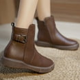 thumbnail image 1 of Fesfesfes Faux-Leather Boots for Women Shoes Pointed Toe Solid Color Warm Zip Casual Retro Low Heel Stitching Fashion Belt Buckle 8.5(41), 1 of 5