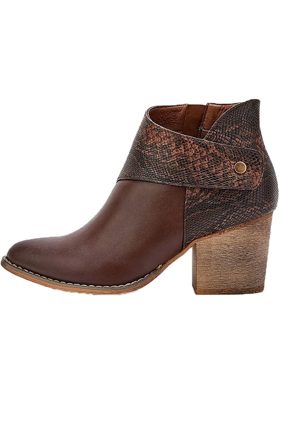 Faux-Leather Boots for Women Synthetic Patchwork Thick Heel High Heel Zipper Pointed Snake 7.5(40)