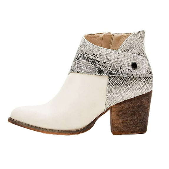 Fesfesfes Faux-Leather Boots for Women Synthetic Patchwork Thick Heel High Heel Zipper Pointed Snake 9.5(43)