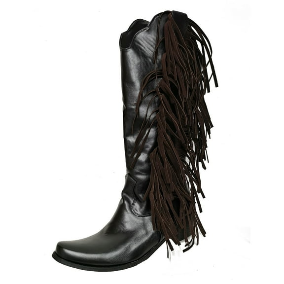 Fesfesfes Faux-Leather Boots for Women Winter High With Fringe Sleeve In Solid Color And Low Heel 7.5(40)