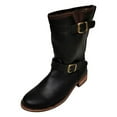 thumbnail image 1 of Fesfesfes Faux-Leather Boots for Women Winter Retro Belt Buckle Low Heel Warm Sleeve Pair Men's Knight 11.5(46), 1 of 3