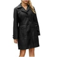 thumbnail image 1 of Fesfesfes Faux-Leather Coat for Women Mid Length Jacket Fall Jacket Fashionable British Jacket On Sale, 1 of 9