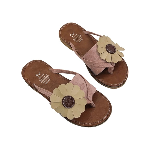 Fesfesfes Fesfesfes Sandals Women Summer Clip-Toe Sunflower Decor Faux Leather Sandals Shoes Comfy Flats Flip-Flops Casual Beach Sandals