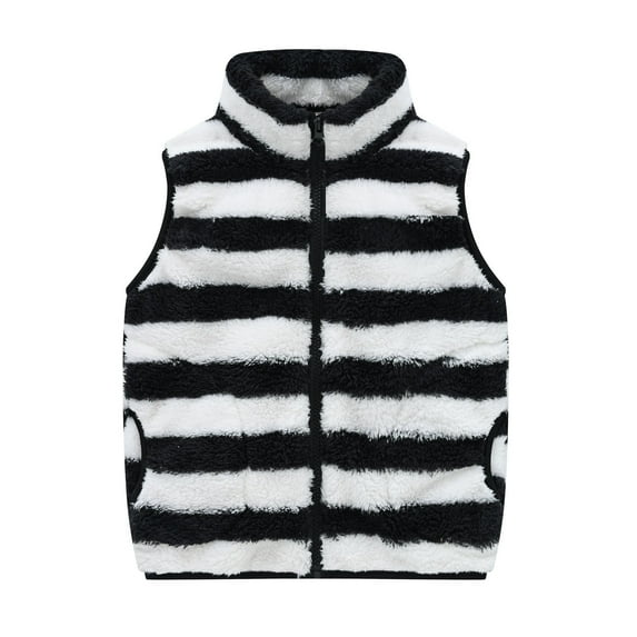Fesfesfes Toddler Baby Fleece Vest Tops Boys Girls Stripe Printed Plush Vest Cute Winter Thick Vest Casual Sleeveless Coat On Sale