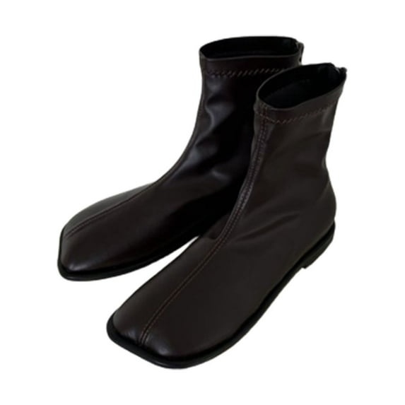 Fesfesfes Flats Women Short Boots For Women Fall And Winter Single Boots Flat Boots Back Zipper Foolproof Soft Faux-Leather Versatile And Naked Boots 7.5(40)