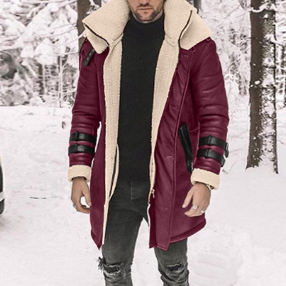 Fesfesfes Fleece Coat for Men's Fall/Winter Fashion Fleece Denim Jacket Stretch Washed Denim Top Jacket
