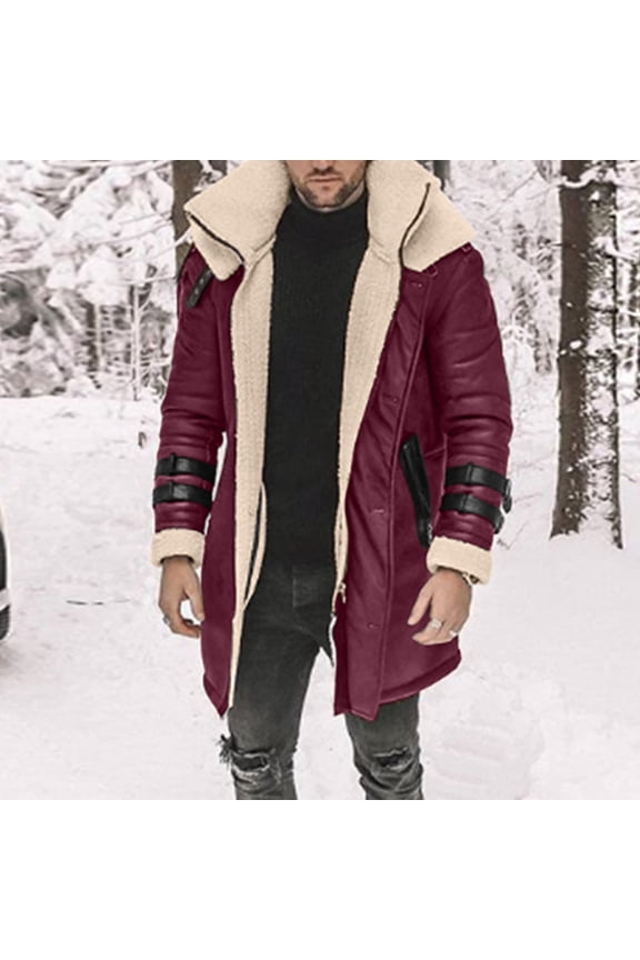 Fleece Coat for Men's Fall/Winter Fashion Fleece Denim Jacket Stretch Washed Denim Top Jacket