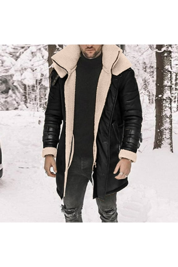 Fleece Coat for Men's Fall/Winter Fashion Fleece Denim Jacket Stretch Washed Denim Top Jacket