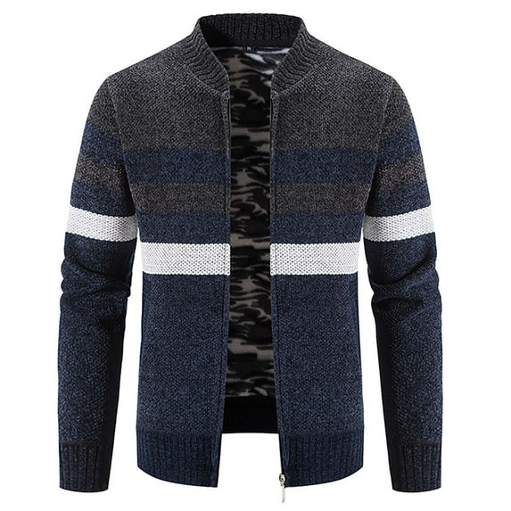 Fesfesfes Fleece Coat for Men's Fashion Fall And Winter Plaid Hooded Fleece Knitted Sweater Sweater Jacket On Sale