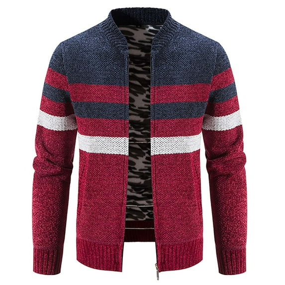 Fesfesfes Fleece Coat for Men's Fashion Fall And Winter Plaid Hooded Fleece Knitted Sweater Sweater Jacket Under $10