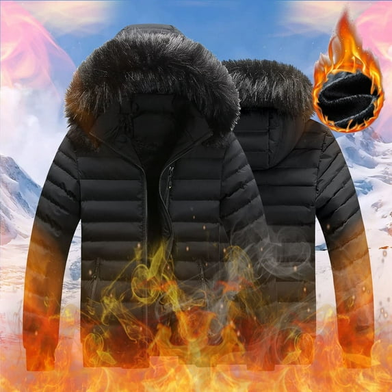 Fesfesfes Fleece Coat for Men's Fashion Fall And Winter Stitching Warm Hooded Casual Jacket Cotton Clothes Clearance Under $10