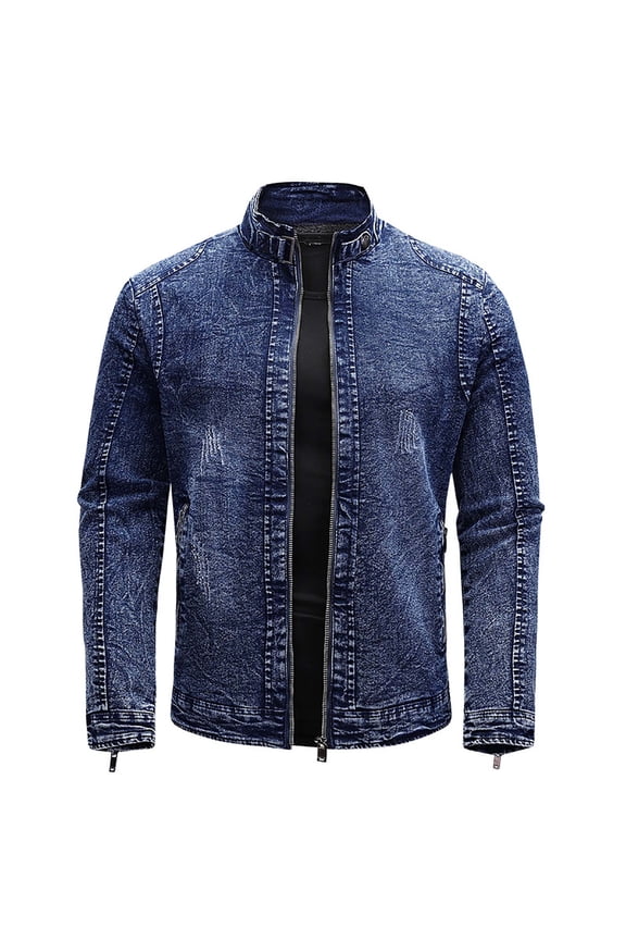 Fleece Denim Jacket Coat for Men's Fall/Winter Fashion Fleece Denim Jacket Stretch Washed Denim Top Jacket