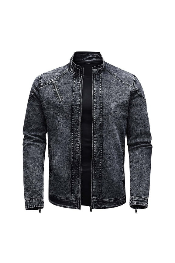 Fleece Denim Jacket for Men's Fall/Winter Fashion Fleece Denim Jacket Stretch Washed Denim Top Jacket Under $10