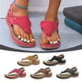 thumbnail image 1 of Fesfesfes Flip Flop Women's Round Toe Hollow Tassel Wedge Sandals Solid Color Flip Flops 5(35), 1 of 9