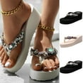 thumbnail image 1 of Fesfesfes Flip Flops Women Fashion Women Flip Flops Rhinestone Comfy Sandals Wedge Heel Beach Casual Pinch Toe Shoes 5.5(36), 1 of 7