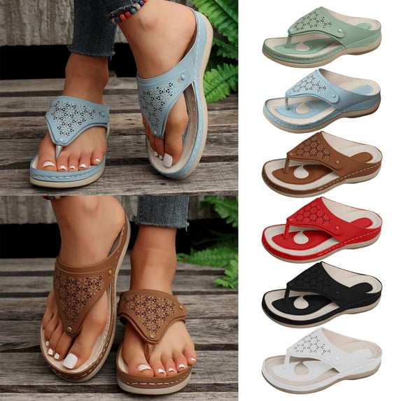 Fesfesfes Flip Flops Women's Hollow Out Shoes Thick Sole Slippers Clip Toe Herringbone Sandals 6(37)