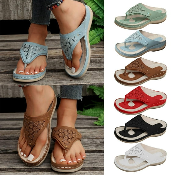 Fesfesfes Flip Flops Women's Hollow Out Shoes Thick Sole Slippers Clip Toe Herringbone Sandals 6.5(38)