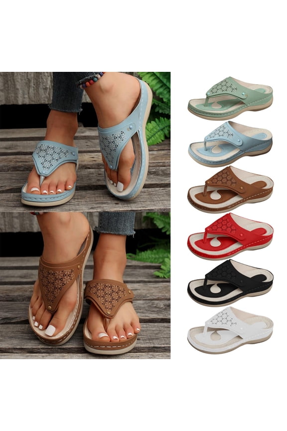Flip Flops Women's Hollow Out Shoes Thick Sole Slippers Clip Toe Herringbone Sandals 9(42)