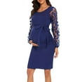 thumbnail image 1 of Fesfesfes Floral Maternity Dress Round Neck Long Sleeve Spliced Color Design Comfortable Pregnancy Dress for Women Spring Fall Wear(Blue,2XL), 1 of 7