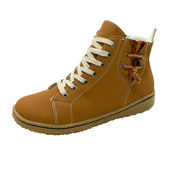 Fesfesfes Fuax-Leather Boots For Women Snow Women's Flat-heeled Winter Plus Cotton Short Ladies Cotton Shoes Plus Size 40(US:7.5)