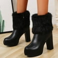 thumbnail image 1 of Fesfesfes Fuzzy Boots Women Warm Solid Retro Zipper High Heel Round Toe Heel Boots Shoes 6(37), 1 of 6