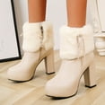 thumbnail image 1 of Fesfesfes Fuzzy Boots Women Warm Solid Retro Zipper High Heel Round Toe Heel Boots Shoes 9(42), 1 of 7