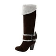 thumbnail image 1 of Fesfesfes Fuzzy Boots for Women Comfortable Flap Warm Velvet Belt Buckle Round Thick With High Heeled Knee US:8.5(41), 1 of 4