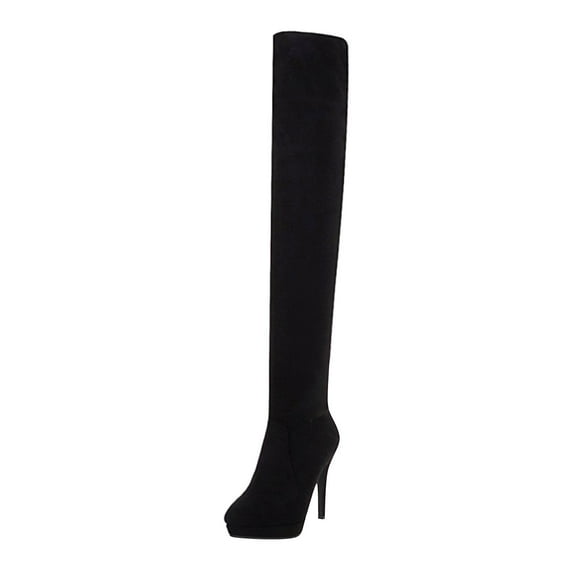 Fesfesfes Fuzzy Boots for Women Comfortable Suede Warm Side Zipper Over The Knee High Heel High US:6(37)