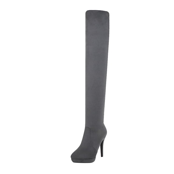 Fesfesfes Fuzzy Boots for Women Comfortable Suede Warm Side Zipper Over The Knee High Heel High US:9.5(43)