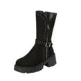 thumbnail image 1 of Fesfesfes Fuzzy Boots for Women High-Heels Round-Toe Boots Metal Synthetic Belt Buckle Side Zipper Boots US:6(38), 1 of 6