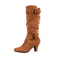 thumbnail image 1 of Fesfesfes Fuzzy Boots for Women Middle Heel Belt Buckle Round Suede Solid Color High Winter US:9.5(43), 1 of 3