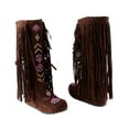 thumbnail image 1 of Fesfesfes Fuzzy Boots for Women Plus Size Ethnic Style Retro Tassel Flannelette Lining Mid-heel Inner Sloping Heel Flat High Boots US:5.5(36), 1 of 5