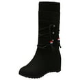thumbnail image 1 of Fesfesfes Fuzzy Boots for Women Suede Mid-boots With Inner Raised Round Ethnic Style Wool Barrel US:4.5(35), 1 of 9