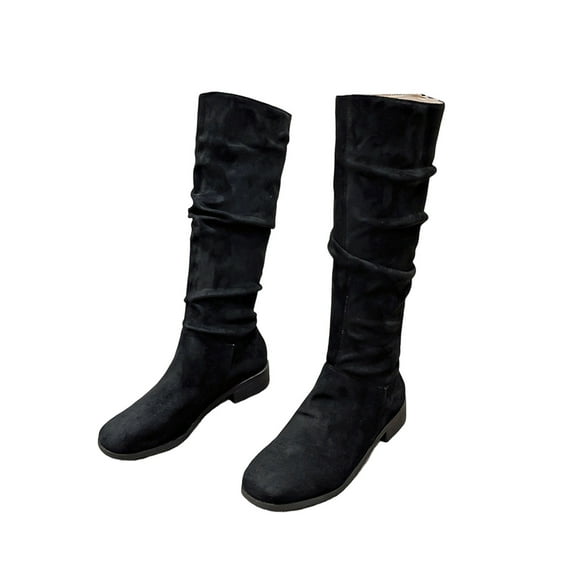 Fesfesfes Fuzzy Boots for Women Warm Retro Zipper Low Heel Round Boots Shoes US:6.5(38)