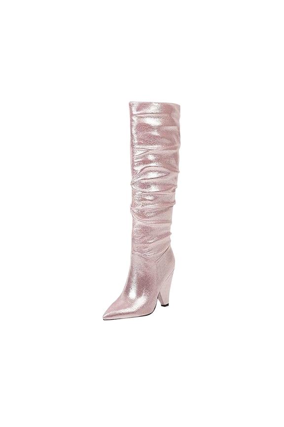 Fuzzy Boots for Women Winter Disco Dancing Flash Club Ultra High Heel Slimming High Tube With Velvet US:4.5(35)